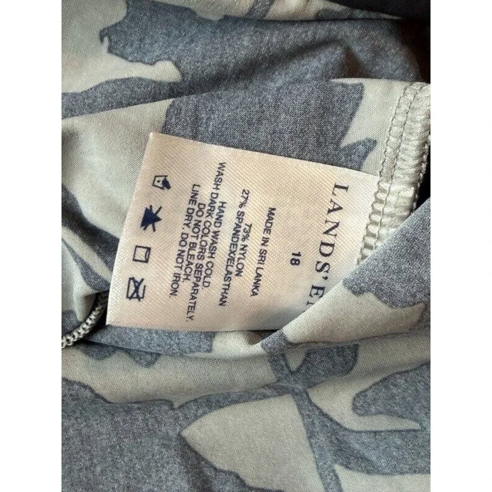 Lands End Black Gray Floral Print Swimsuit Tankini Top Underwire Adjustable 18